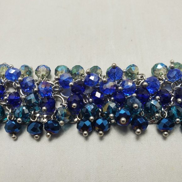 Ali Khan beaded bracelet with silver links. color indigo aqua sapphire beads - Picture 5 of 6